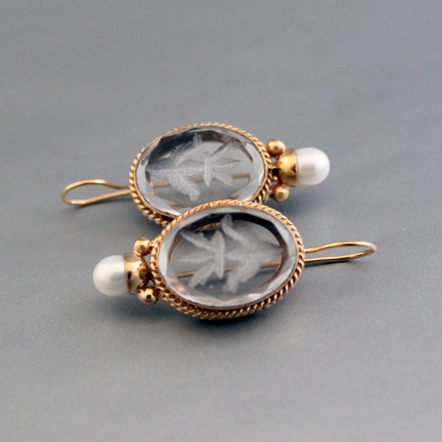 Intaglio Glass Earrings, Victorian Art Deco Bridal, 18K Gold Vermeil