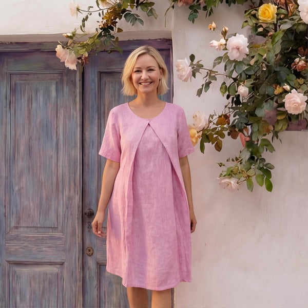Layered Linen Knee-Length Dress