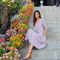 Linen A-Line Knee-Length Dress with V-Neckline and Empire Waist, loose linen dress, flax dress, pure linen dress