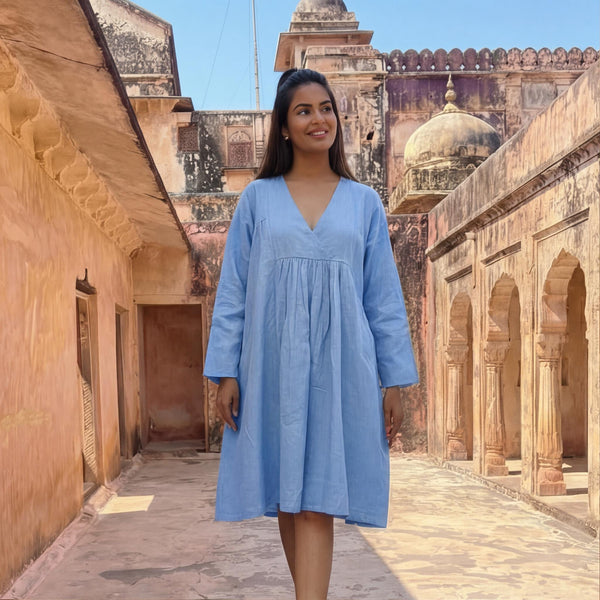 Long Sleeve Linen A-Line Dress