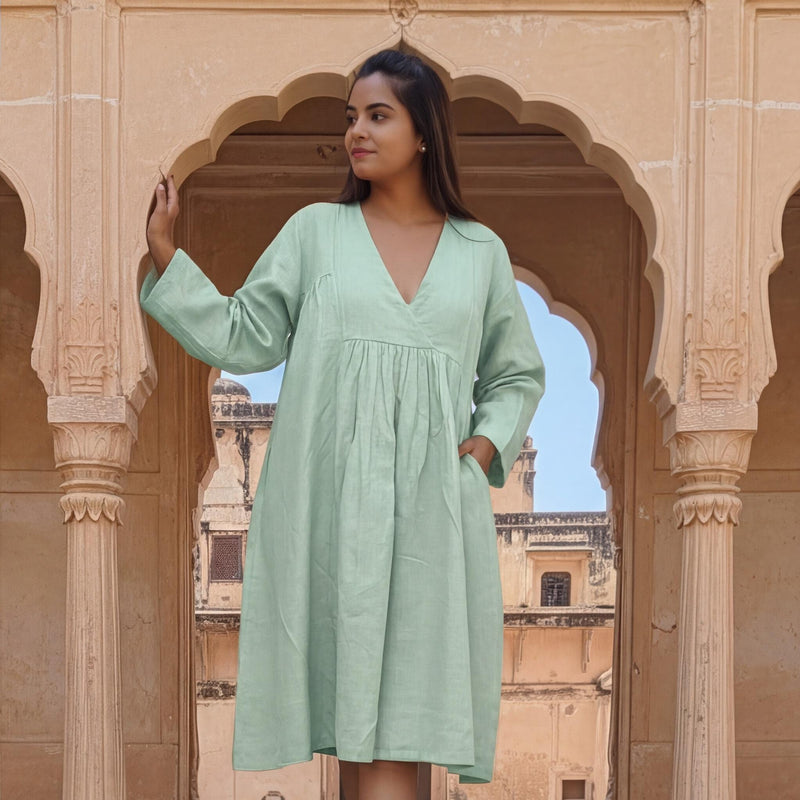 Long Sleeve Linen Dress, Oversized Fit