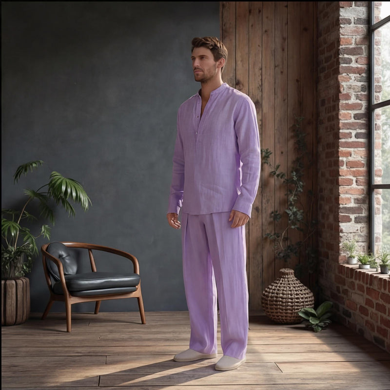 Men's Mandarin Collar Shirt, Minimal Placket
