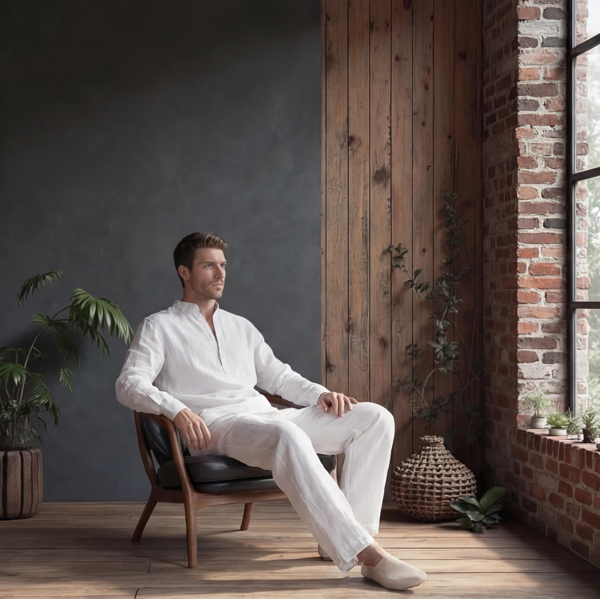 Linen clothes for Men, Relaxed Fit Linen Shirt with Mandarin Collar, Minimal placket look short front slit, Men Linen Resort Wear