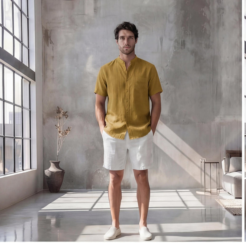 Men's Oversized Short Sleeve Linen Shirt