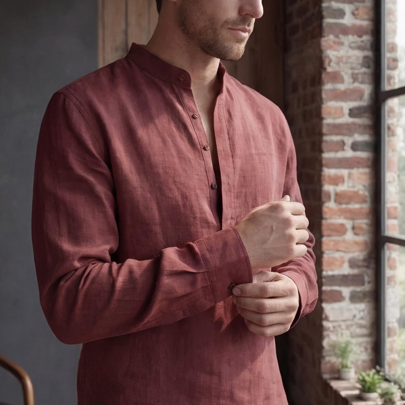 Men's Mandarin Collar Linen Shirt, Custom Fit, photo 3