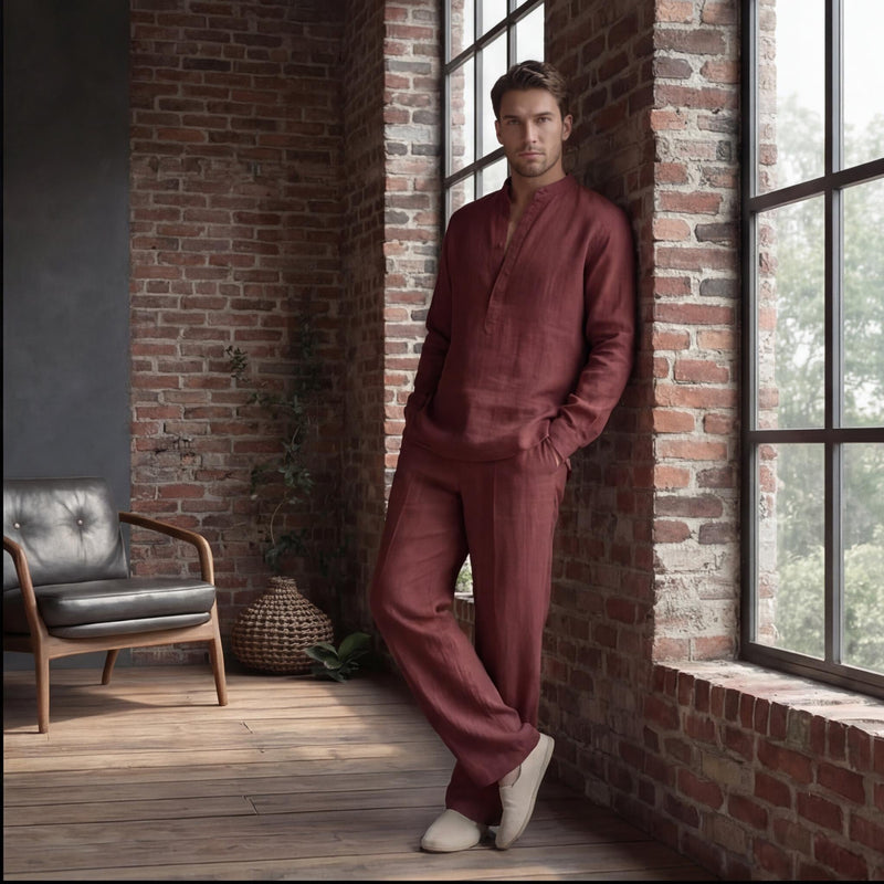 Men's Mandarin Collar Linen Shirt, Custom Fit, photo 2