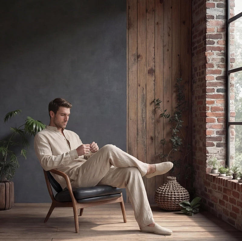 Men's Mandarin Collar Linen Shirt, Modern Fit, photo 4