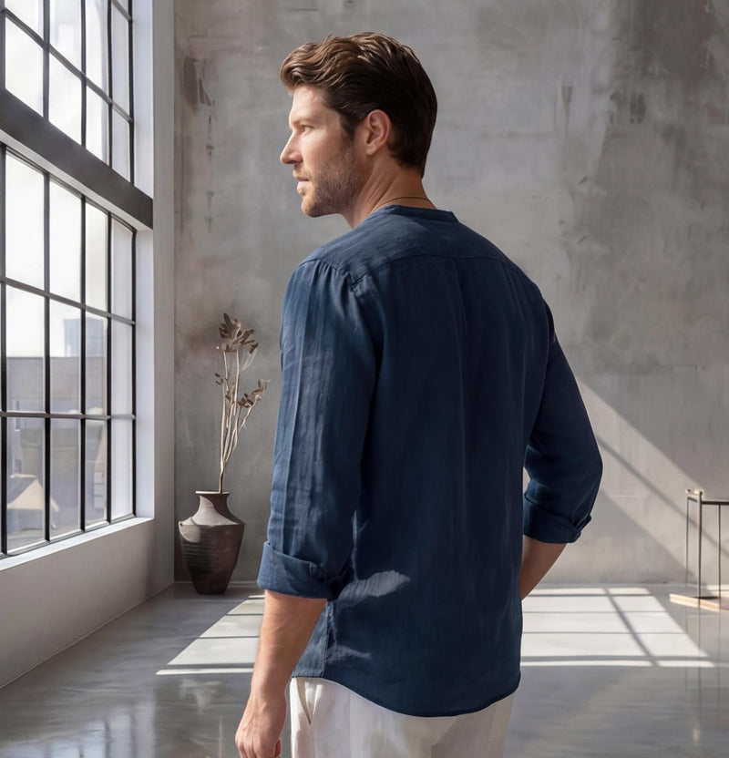 Men's Linen V-Slit Neck Shirt, Custom Length, photo 4