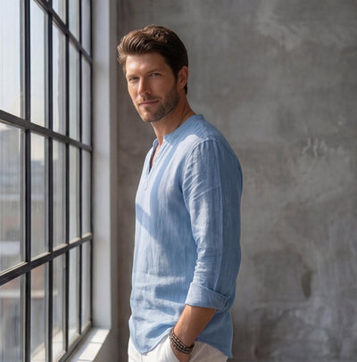 Men's 100% Linen V-Slit Neck Shirt, photo 5