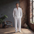 Linen clothes for Men, Relaxed Fit Linen Shirt with Mandarin Collar, Minimal placket look short front slit, Men Linen Resort Wear