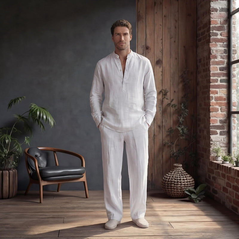 Men's Mandarin Collar Linen Resort Shirt