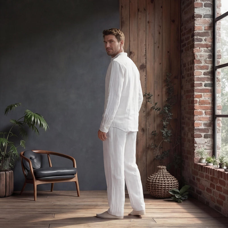 Men's Mandarin Collar Linen Resort Shirt, photo 3