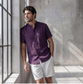 Men's Relaxed Fit Short Sleeve Shirt with Mandarin Collar, crew neck tee, Short Sleeve Casual Summer Top, Solid Color Beachwear