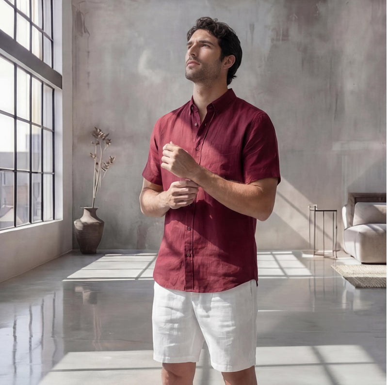 Men's Short Sleeve Linen Resort Wear Shirt