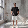 Men's Relaxed Fit Short Sleeve Shirt with Mandarin Collar, Mens Summer Shirt, Natural Fabric Shirt, Men Resort Wear, Mens Button Up Shirt