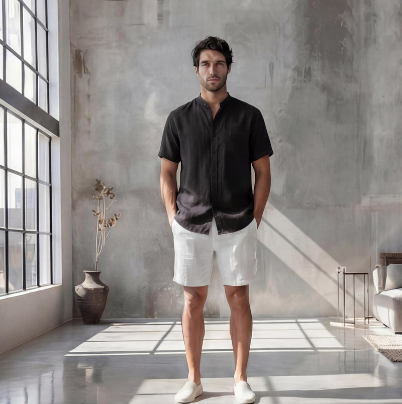 Men's Short Sleeve Linen Button Up Shirt