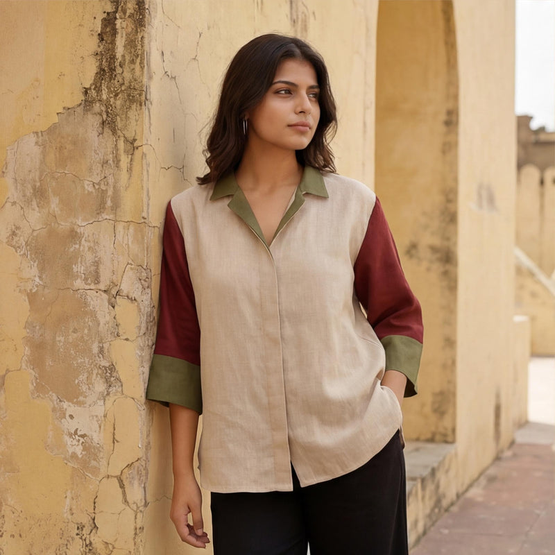 Colorblock Linen Top, Multicolor Linen Shirt for Women, Bold Handmade Linen Clothing, Loose Linen shirt for Women