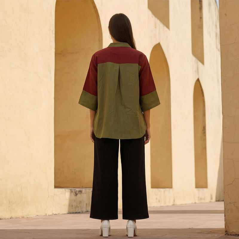 Colorblock Linen Top, Multicolor Linen Shirt for Women, Bold Handmade Linen Clothing, Loose Linen shirt for Women