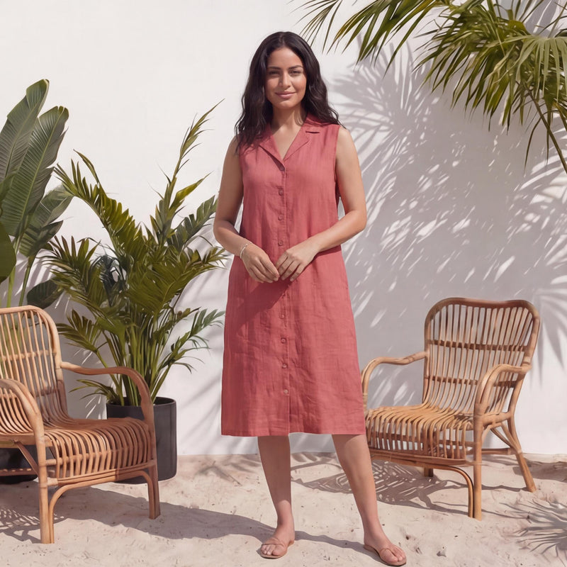 Linen Midi Dress with Pockets, Shirt Collar Summer Dress, Plus Size Clothing, Button up Long Linen Shirt