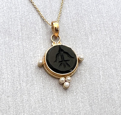 Black Intaglio Necklace, Gothic Vintage Cameo Pendant