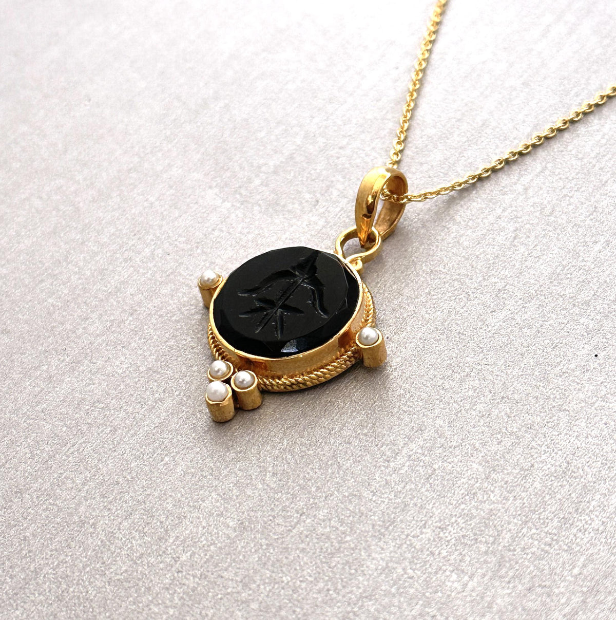 Black Intaglio Necklace, Gothic Vintage Cameo Pendant, photo 4