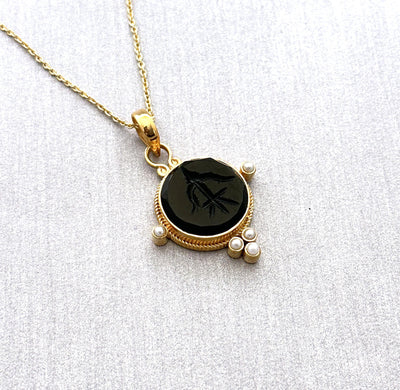 Black Intaglio Necklace, Gothic Vintage Cameo Pendant, photo 5