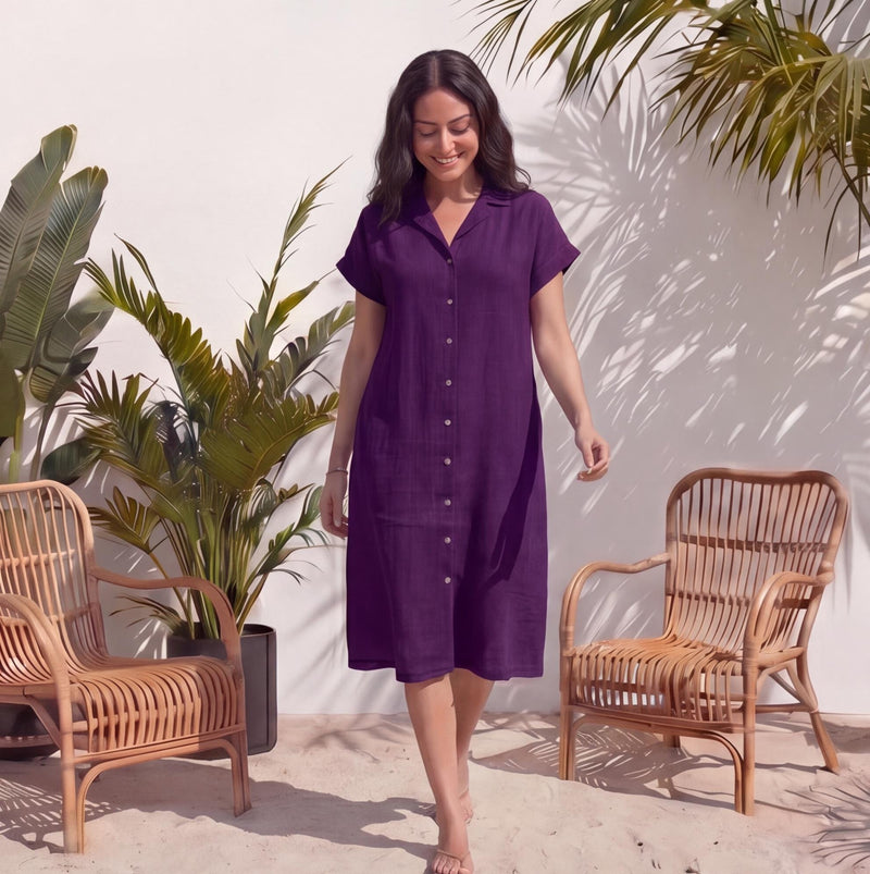 Linen Relaxed Fit Button Down Midi Dress