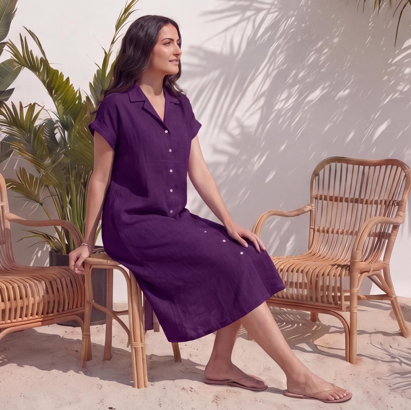 Linen Relaxed Fit Button Down Midi Dress, photo 4