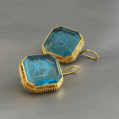 Blue Intaglio Statement Earrings, Bridal Gold, photo 2