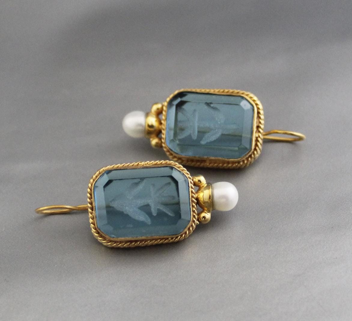 Intaglio Earrings, 1920s Art Deco Edwardian Style, photo 6