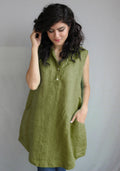 Linen Mini Dress with Pockets, Relaxed Fit Casual Dress, Oversized Linen Tunic Dress, Sleeveless Beach Cover-Up