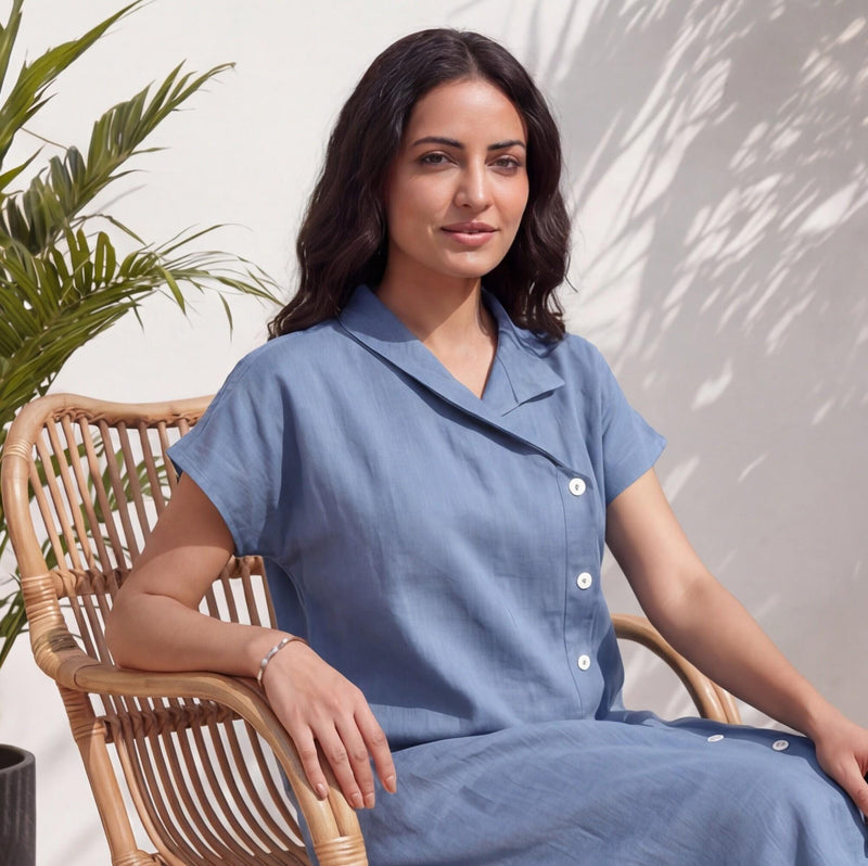 Linen Tunic, Short Sleeve Dress with pockets, Oversized Linen Tunic Dress, Long Linen Shirt, Maternity Dress