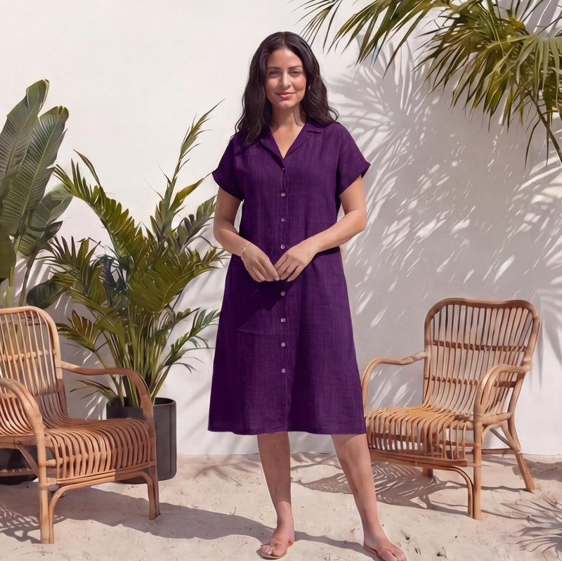 Linen Relaxed Fit Button Down Midi Dress, photo 3