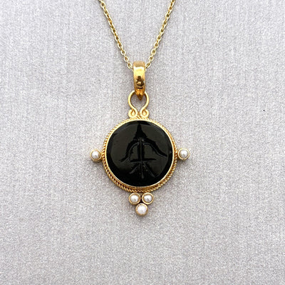 Black Intaglio Necklace, Gothic Vintage Cameo Pendant, photo 2