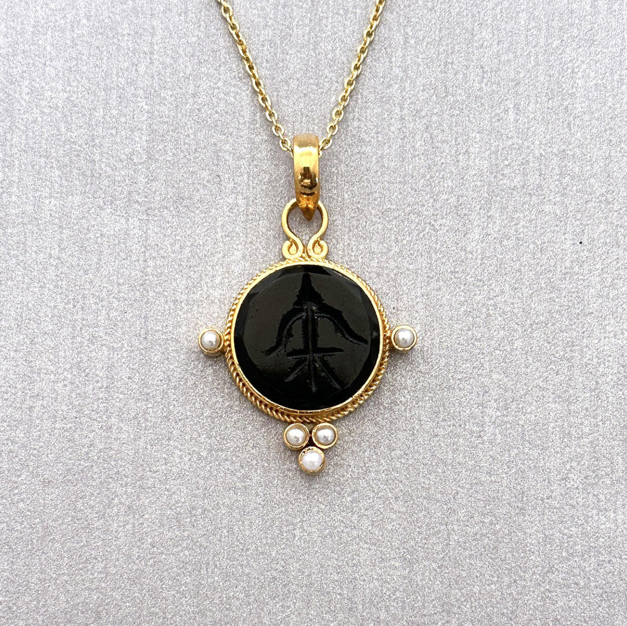 Black Intaglio Necklace, Gothic Vintage Cameo Pendant, photo 2