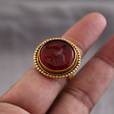 Red Fleur-de-lis Intaglio Ring, Victorian Cocktail Ring, photo 2