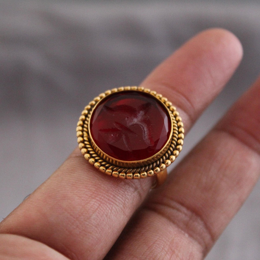 Red Fleur-de-lis Intaglio Ring, Victorian Cocktail Ring, photo 2