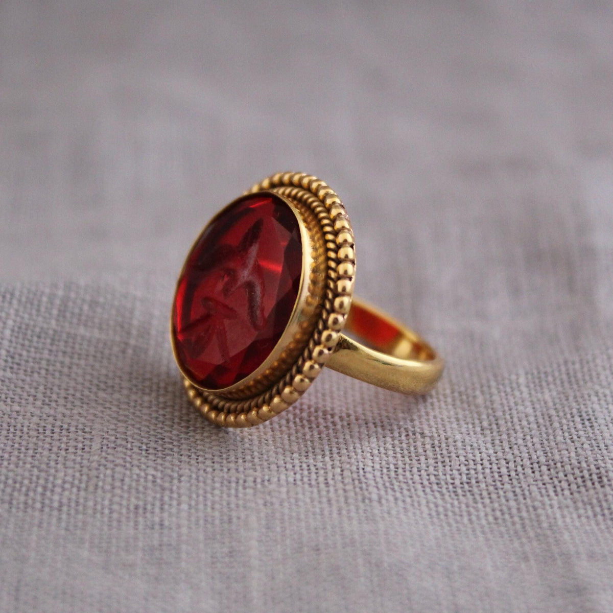Red Fleur-de-lis Intaglio Ring, Victorian Cocktail Ring, photo 4
