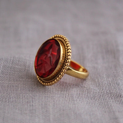 Red Fleur-de-lis Intaglio Ring, Victorian Cocktail Ring, photo 4