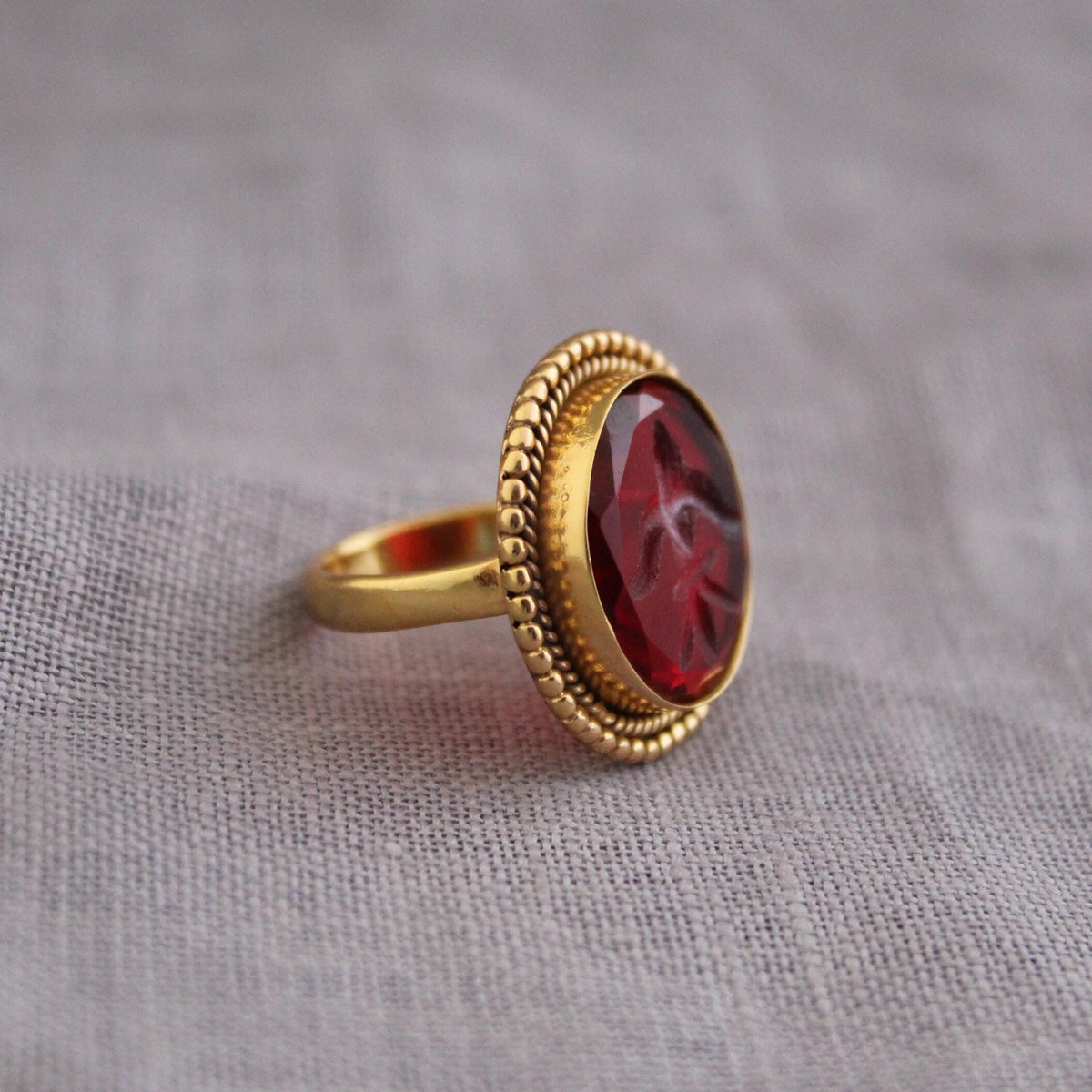 Red Fleur-de-lis Intaglio Ring, Victorian Cocktail Ring, photo 6