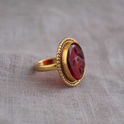 Red Fleur-de-lis Intaglio Ring, Victorian Cocktail Ring, photo 6