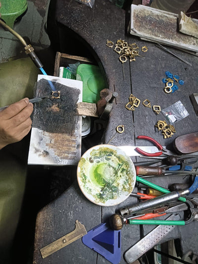 Green Glass Intaglio Earrings, Victorian Brass with Pearl, photo 16