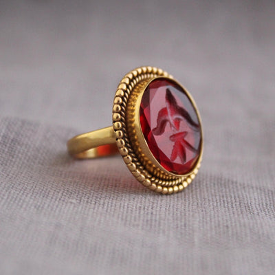 Red Fleur-de-lis Intaglio Ring, Victorian Cocktail Ring, photo 5