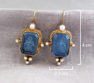 Pink Fleur-de-lis Intaglio Earrings, Regency Victorian Style, Gold Vermeil, photo 3