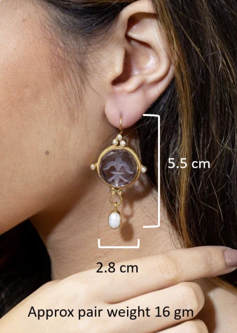 Red Fleur-de-lis Intaglio Earrings, Victorian Dangles, Gold Plated, photo 3
