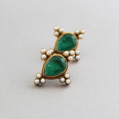 Emerald Intaglio Stud Earrings, Art Deco Edwardian Style, Gold Vermeil, photo 6