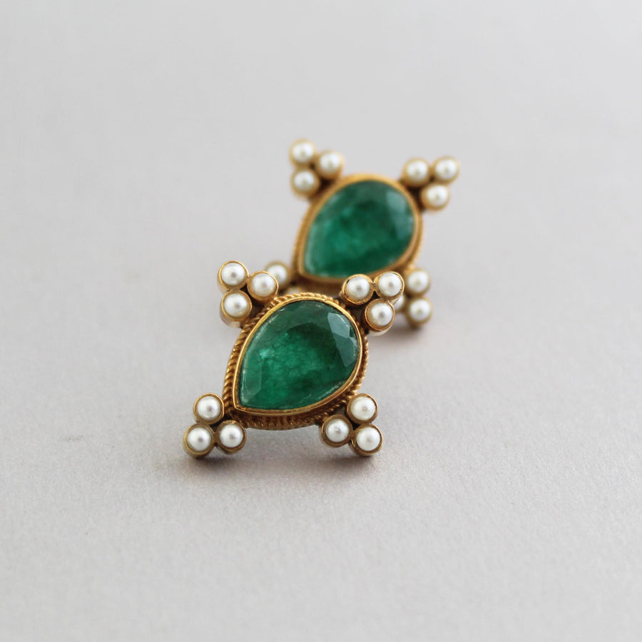 Emerald Intaglio Stud Earrings, Art Deco Edwardian Style, Gold Vermeil, photo 6