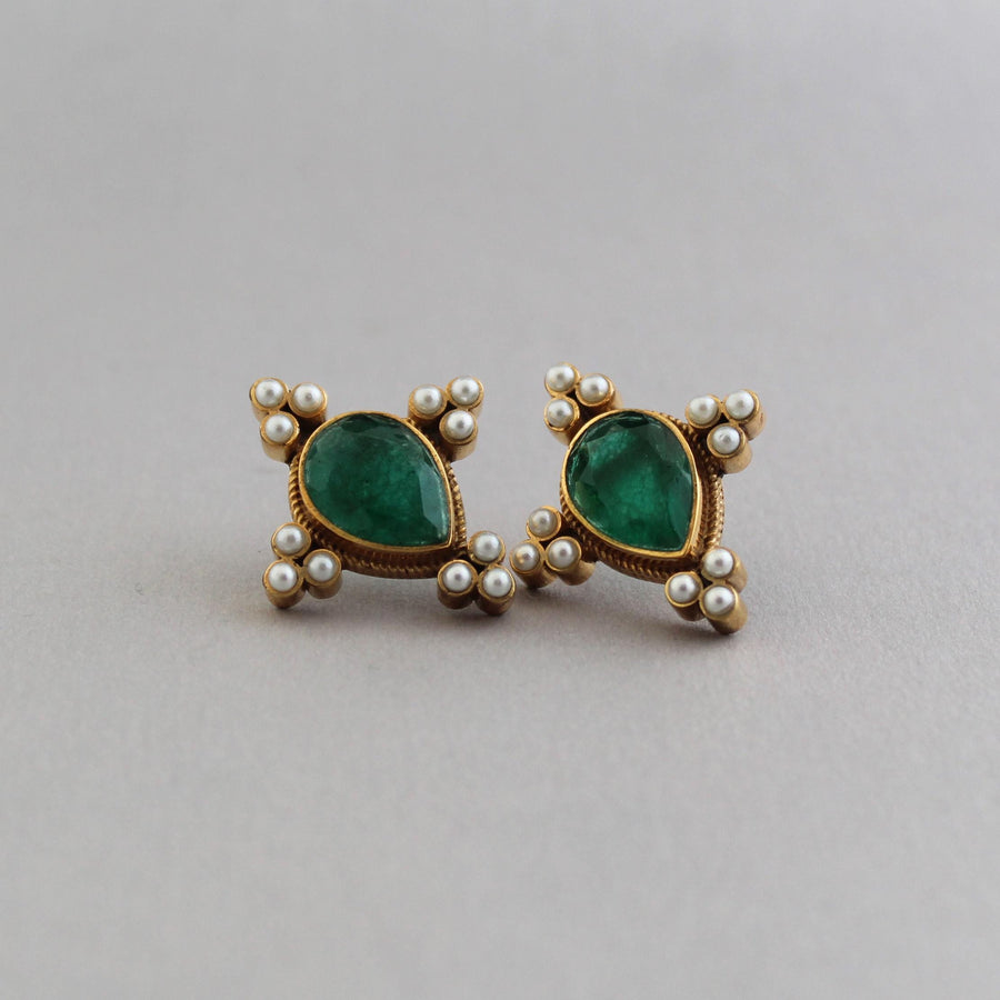 Emerald Intaglio Stud Earrings, Art Deco Edwardian Style, Gold Vermeil, photo 7