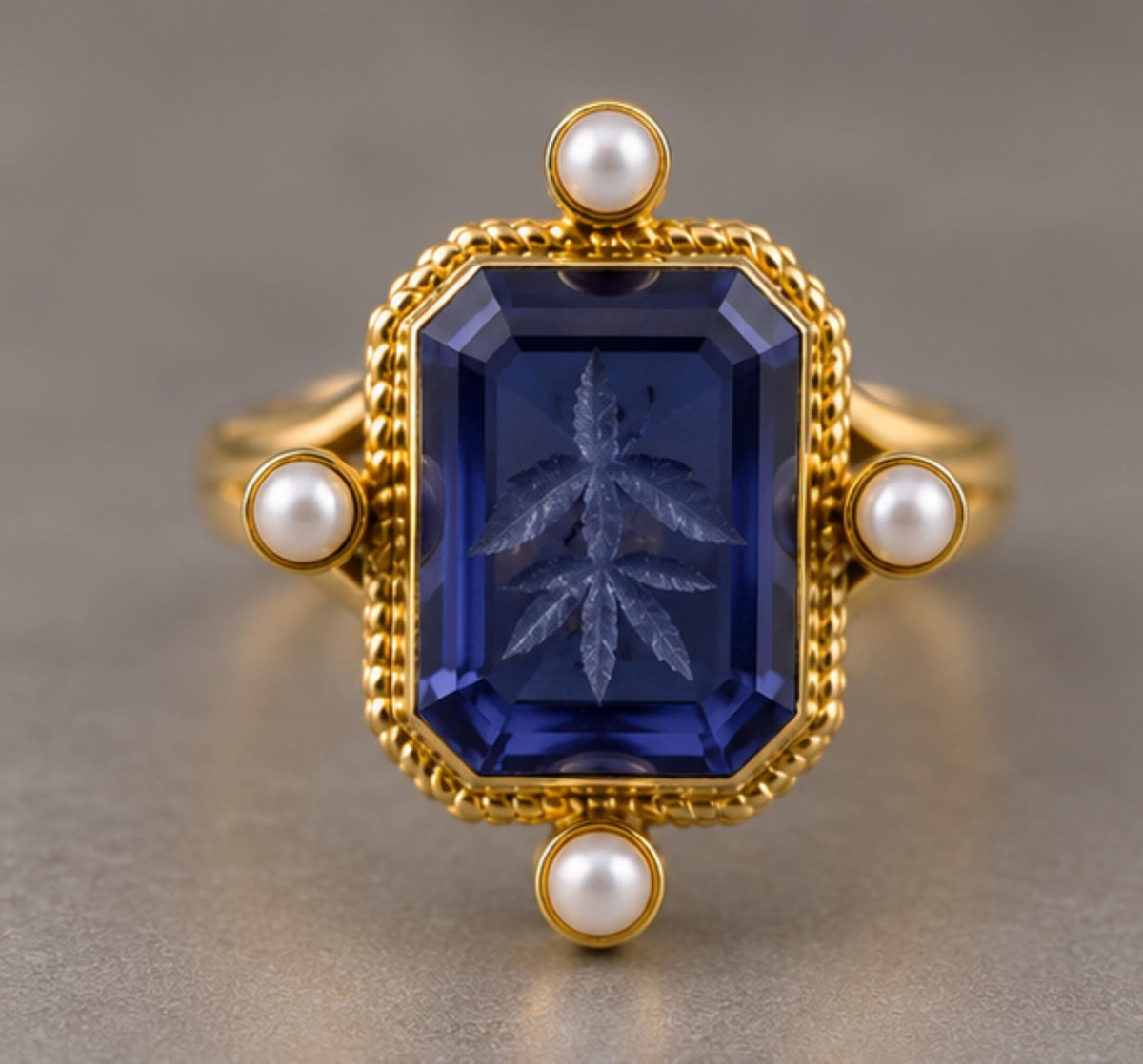 Blue Intaglio Statement Ring, Victorian Style with Pearls, photo 2