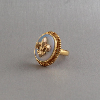 Opal Glass Intaglio Cocktail Ring, Victorian Signet, Gold Vermeil, photo 3